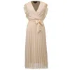 Smart And Joy Women's Neutrals Pleats Ruffle Wrap Effect Dress - Creme