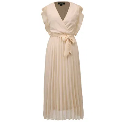 Smart And Joy Women's Neutrals Pleats Ruffle Wrap Effect Dress - Creme