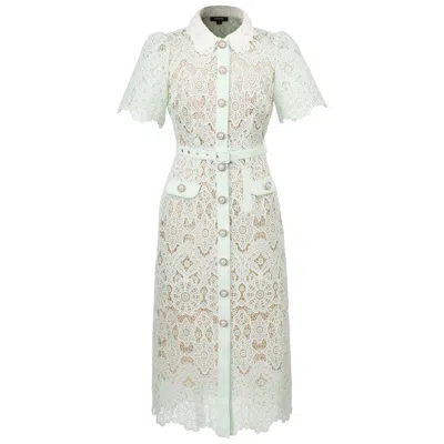 Smart And Joy Women's Neutrals Sheer Full Lace Button Line Dress - Mint In Green