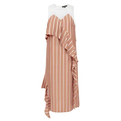 Smart And Joy Women's Neutrals Stripes Assymetric Midi Dress - Beige