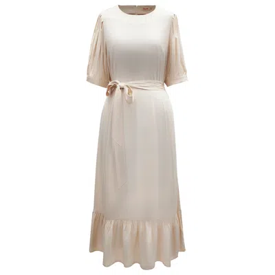 Smart And Joy Women's Neutrals Viscose Blouse-dress With Fluffy Hem -cream In White