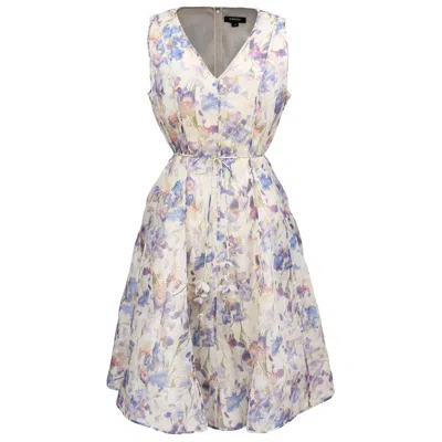 Smart And Joy Women's Neutrals / White Flower Print Sleeveless Tea Organza Dress - Multicolor
