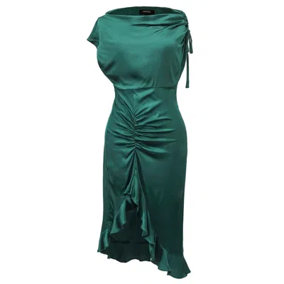 Smart And Joy Women's One Shoulder Off And High Ruffle Slit Fitted Dress - Green