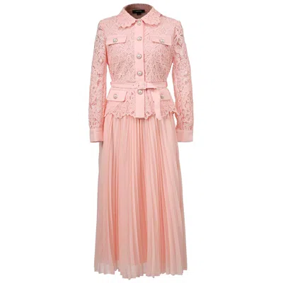 Smart And Joy Women's Pink All-in-one Lace Jaket And Pleated Skirt Dress