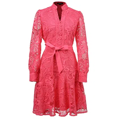 Smart And Joy Women's Pink All-lace Long Sleeves Short Dress