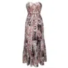 Smart And Joy Women's Pink / Purple Bustier Chiffon Maxi Dress With Abstract Floral Print - Pink & Purple In Pink/purple