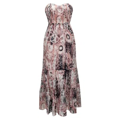 Smart And Joy Women's Pink / Purple Bustier Chiffon Maxi Dress With Abstract Floral Print - Pink & Purple In Pink/purple