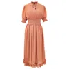 Smart And Joy Women's Pink / Purple Chiffon Dress With Smocks And Small Ruffles - Salmon In Pink/purple