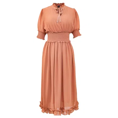 Smart And Joy Women's Pink / Purple Chiffon Dress With Smocks And Small Ruffles - Salmon In Pink/purple