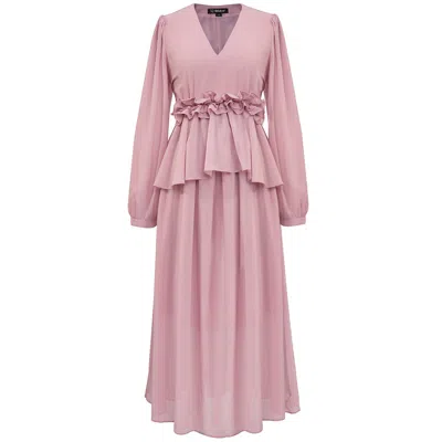 Smart And Joy Women's Pink / Purple Long Ruffle Chiffon Dress - Pink In Pink/purple