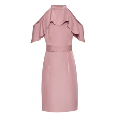 Smart And Joy Women's Pink / Purple Ruffled Cold Shoulders Belted Dress -pink In Pink/purple