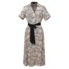 Smart And Joy Women's Pleats Printed Tea Dress And Added Belt - White & Black In White