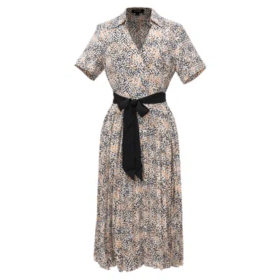 Smart And Joy Women's Pleats Printed Tea Dress And Added Belt - White & Black