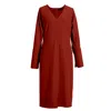 Smart And Joy Women's Red Bat Sleeves And V-neck Dress - Rust In Red