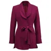 Smart And Joy Women's Red Long Tailor Knot On Waist Blazer - Burgundy In Red