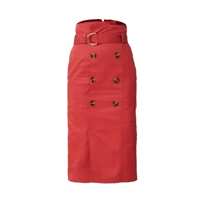 Smart And Joy Women's Red Straight Double-breasted Skirt - Brick