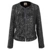 Smart And Joy Women's Round Collar Glitter Jacket - Black In Black