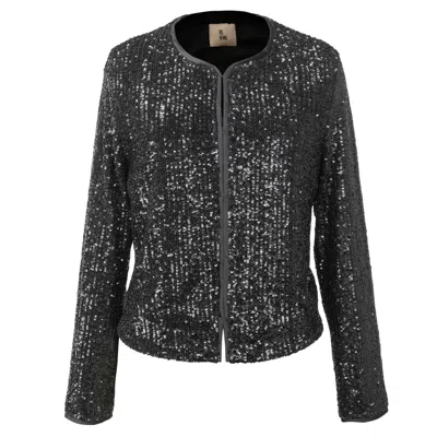 Smart And Joy Women's Round Collar Glitter Jacket - Black
