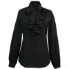 Smart And Joy Women's Ruffle Collar Shirt - Black In Black