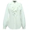 Smart And Joy Women's Ruffle Collar Shirt - White In Green