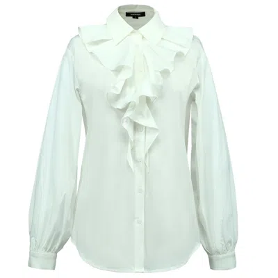 Smart And Joy Women's Ruffle Collar Shirt - White In Green