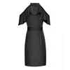 Smart And Joy Women's Ruffled Cold Shoulders Belted Dress - Black In Black