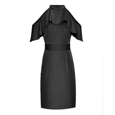 Smart And Joy Women's Ruffled Cold Shoulders Belted Dress - Black