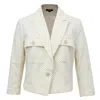 Smart And Joy Women's Safari Pockets Crop Jacket With Dots Print - White In White