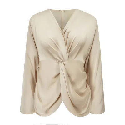 Smart And Joy Women's Satin Blouse With Twisted Bow Long Sleeves - Black