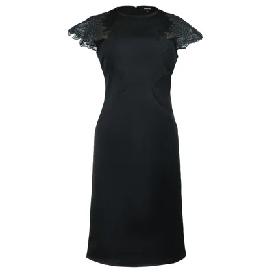 Smart And Joy Women's Satin Shoulder Lace Inlay Dress - Black