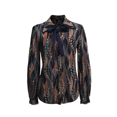 Smart And Joy Women's Shirt With Ascot Tie Collar & Abstract Print In Black