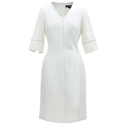 Smart And Joy Women's Short Dress With Contrasted Stitching - White