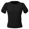 Smart And Joy Women's Short Sleeves Round Neckline Knit Top - Black In Black