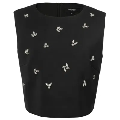 Smart And Joy Women's Sleeveless Embroidered Top - Black