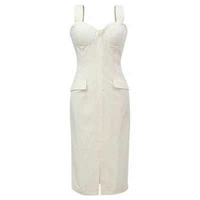 Smart And Joy Women's Sleeveless Sheath Dress Mini Dots Print - White