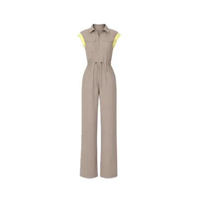 Smart And Joy Women's Sleeveless Shirt Collar Jumpsuit With Belt - Neutrals In Gray
