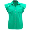 Smart And Joy Women's Sleeveless Shirt With Flaps On Shoulders - Green In Green
