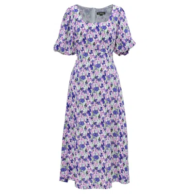 Smart And Joy Women's Square Neckline Liberty Print Dress - Multicolour In Blue