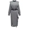 Smart And Joy Women's Tailor Dress With Wide Shoulder And Vertical Ruffle - Silver In Silver