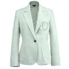 Smart And Joy Women's Tailored Blazer With Badge - Grey In Green