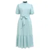 Smart And Joy Women's Tea Dress With Tiered Ruffles - Light Blue In Blue