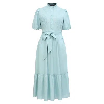 Smart And Joy Women's Tea Dress With Tiered Ruffles - Light Blue