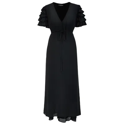 Smart And Joy Women's Tiered Frills Shoulder Long Dress - Black