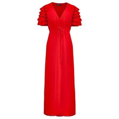 Smart And Joy Women's Tiered Frills Shoulder Long Dress - Red