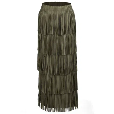 Smart And Joy Women's Tiered Fringe Skirt - Army Green