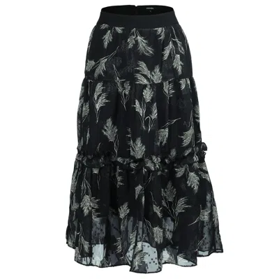Smart And Joy Women's Tiered Panel Feather Print Skirt - Black