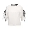 Smart And Joy Women's Tulip Sleeves Crop Top - White In White