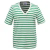 Smart And Joy Women's V Neck Stripes Cotton T-shirt - Green & White In Green