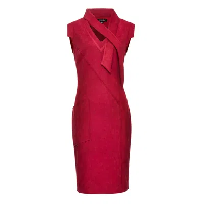 Smart And Joy Women's V-neck Structured Cut Suede Dress - Raspberry In Red