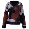 Smart And Joy Women's V-neckline Abstract Pattern Jumper
